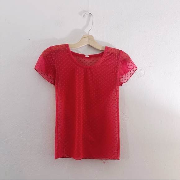 Urban Outfitters Out From Under Mesh Valentine's Heart Shirt Red Baby Tee - Picture 2 of 8